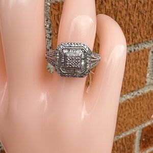 2/3 tcw Genuine Diamond Baguette Cushion Cut Sterling Silver Cocktail Ring Sz 7